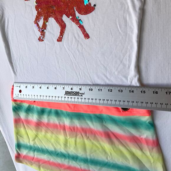 CRB Girl’s ShortSleeve Knee Length Stretch Dress size 16,White & Rainbow,Unicorn - Picture 4 of 10